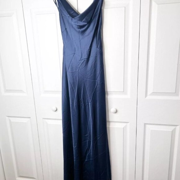 Vintage Ralph Lauren Navy Blue 100% Silk Maxi Dress Size 6 - Picture 2 of 6